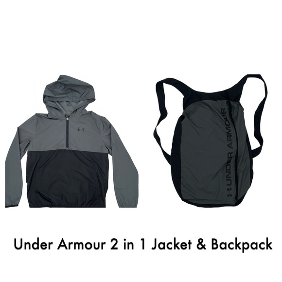 Under Armour Boys 2 in 1 Packable Hooded Windbreaker Jacket Folds Into Backpack - Picture 1 of 7